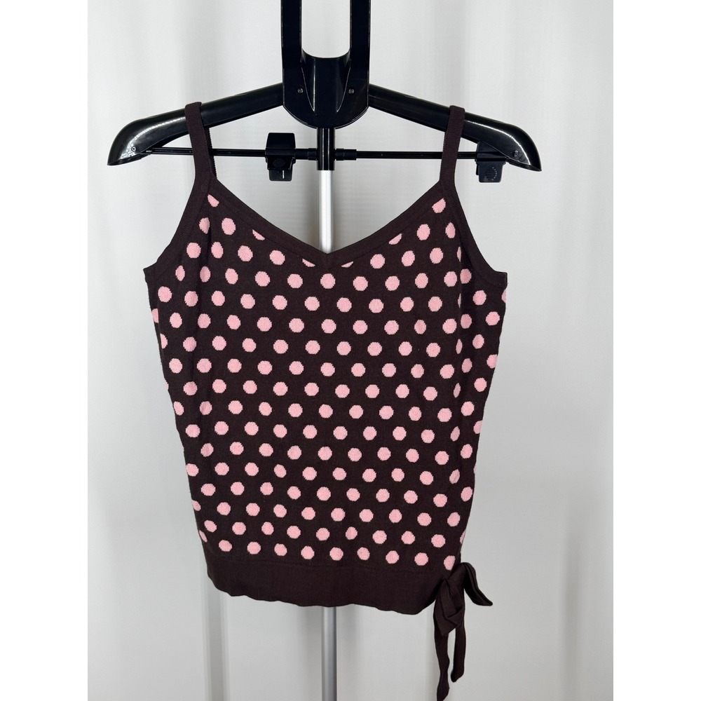 INC International Concepts Pink Brown Polka Dot Knit Camisole Bow Top L